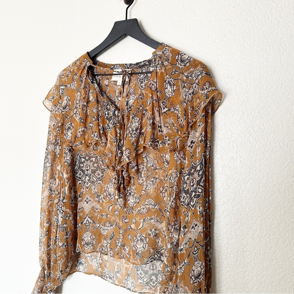 Hannah Artwear‎ Women's Boho Sheer Floral Ruffle Tie Neck Blouse Top Size 1 - Picture 4 of 9